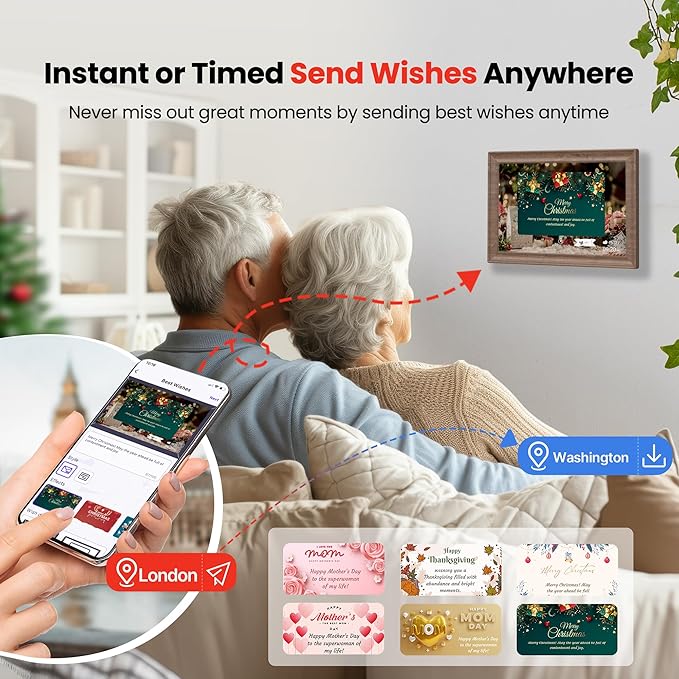 Uhale 10.1 Inch Digital Picture Frame 32GB Momery Wooden WiFi Electronic Photo Frame IPS HD Touch Screen Display Share Photos/Videos Instantly Anywhere Gifts for Mom Dad Grandparents