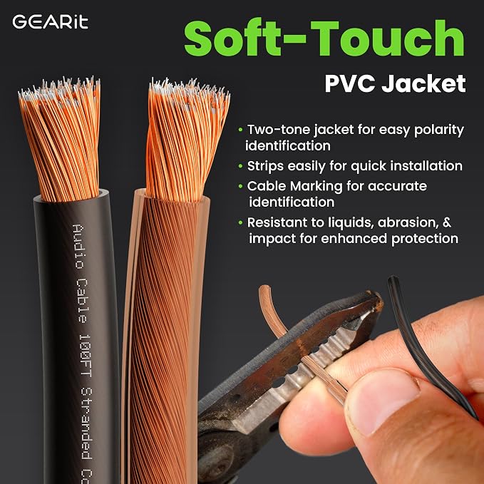 GEARit Speaker Wire 12 Gauge 100 ft,Speaker Cable with Foot Markers & Polarity Markings,12 Gauge Wire for Car Audio & Home Theater Speakers,Audio Cable for DIY Installations,CCA(Black Clear)