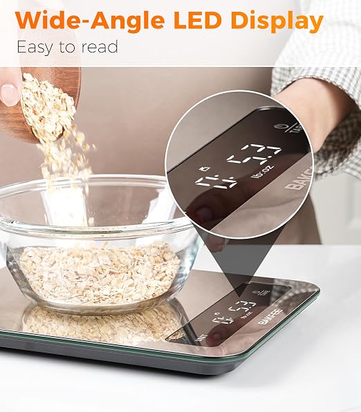 100% Waterproof Food Scale, IP67 Digital Kitchen Scale, Rechargeable (USB-C), 0.1oz/1g Precision, 22lb Capacity, Stainless Steel & Tempered Glass, for Cooking, Making Sourdough Bread, Grey