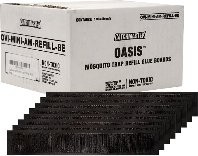 Catchmaster Oasis Ovi-Mini Mosquito Trap Refill 8-Pack, Home Outdoor Mosquito Control, Backyard Insect Killer, Replacement Glue Boards Bug Catcher, Pool, Patio, Shed & Garden Pest Control