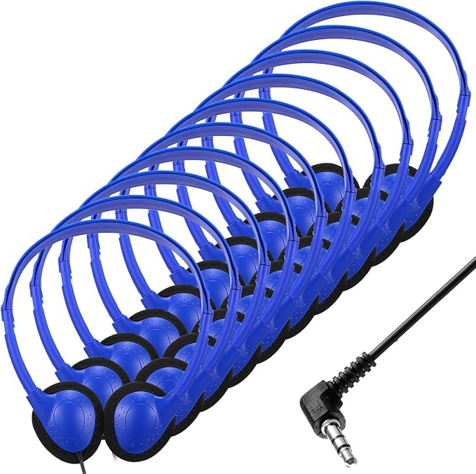 Konohan 10 Pack Headphones Bulk Headphone for School Classroom Student Wired Headphones Adjustable with 3.5 mm Jack for Adults (Dark Blue)