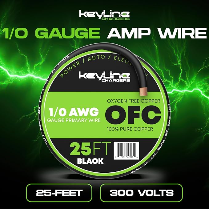 1/0 Gauge Wire (25ft) AWG Amp Battery Cable for Automotive Electrical Wiring - Oxygen Free Copper (OFC) Welding Cable 0GA - Car Amplifier Power & Ground Cable, Stereo Audio Speakers, RV Trailer Wiring