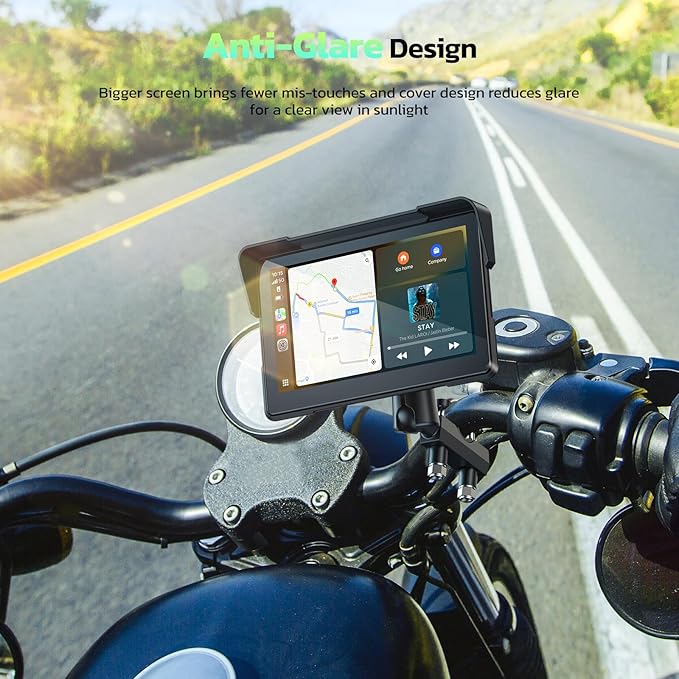 LAMTTO 7-Inch Wireless Motorcycle Carplay GPS Navigation System with Apple Carplay and Android Auto, Portable Moto Car Play Screen with Dual Bluetooth, Navigation, Siri, Google Assistant, Anti-Glare