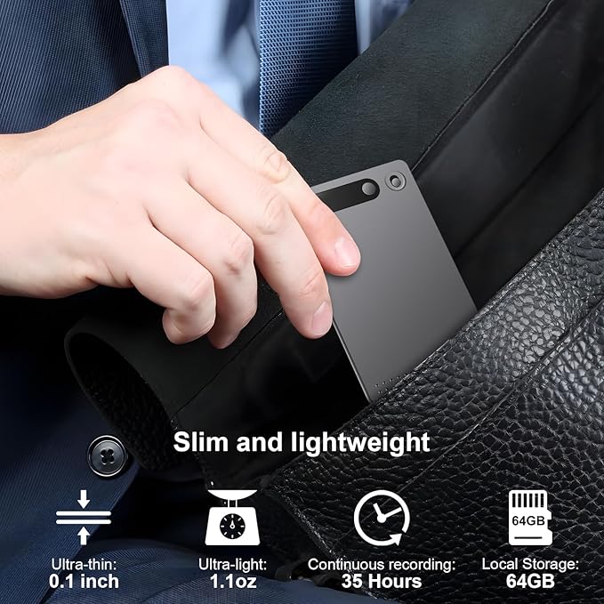 AI Voice Recorder,App Control Card Recorder with Case, Voice Recorder with Transcription, Support 23 Languages,64GB Memory, Audio Recorder for Meetings, Lectures, Calls