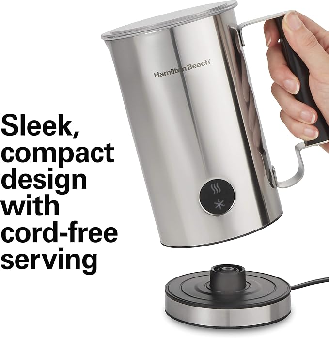 Hamilton Beach Electric Hot & Cold Milk Frother, Automatic Warmer & Steamer for Latte & Cappuccino, Stainless Steel (43560C)