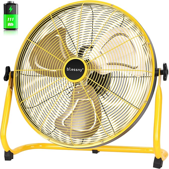 blessny 18'' Portable Rechargeable Floor Fan for Home Patio Camping Gym RV Greenhouse, Max 60 Hours Long Running Time