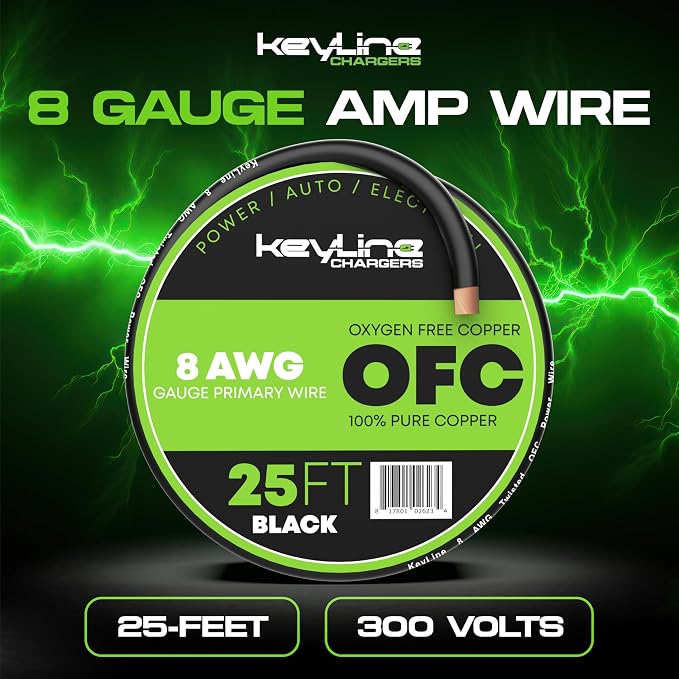 8 Gauge Wire (25ft) AWG Amp Battery Cable for Automotive Electrical Wiring - Oxygen Free Copper (OFC) Welding Cable 8GA - Car Amplifier Power & Ground Cable, Stereo Audio Speakers, RV Trailer Wiring