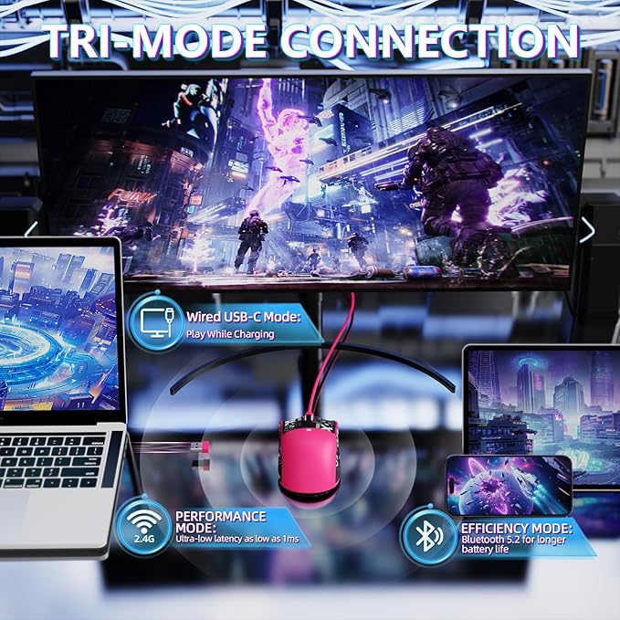 MAMBASNAKE Attack Shark X11SE Lightweight Wireless Gaming Mouse, Tri-Mode 2.4G/USB-C Wired/BT, 22K DPI, PAW3311 Optical Sensor, 59g, 5 Programmable Buttons, 300mAh Battery for PC/Mac((Berry-Griptape)