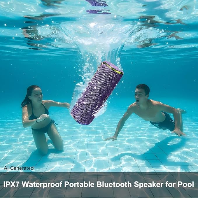 40W Bluetooth Shower Speaker, IPX7 Waterproof Floating Pool Speaker with Interactive Tap-to-Play Drum Beats, 25H Playtime, LED Lights, Built-in Mic for Hands-Free Calls in Bathroom, Purple