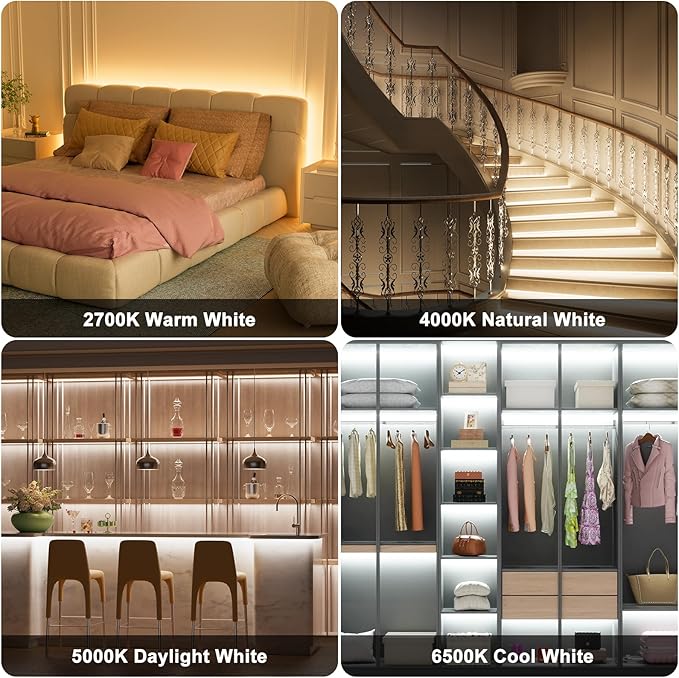 PAUTIX COB LED Strip Light White CCT Tunable 3200LEDs,CRI90+ 16.4ft/5m Dimmable 2700K-6500K 24V LED Tape Light,for Under Cabinet Bedroom Kitchen TV Mirror DIY Lighting(Adapter & Dimmer NOT Included)