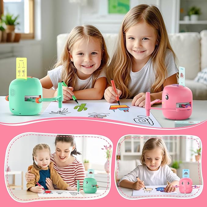 CYJBE Interactive Educational Drawing Robot for Kids - Montessori Learning Toy with 150 Word Cards, Voice Interaction, Ages 5+ (Pink)