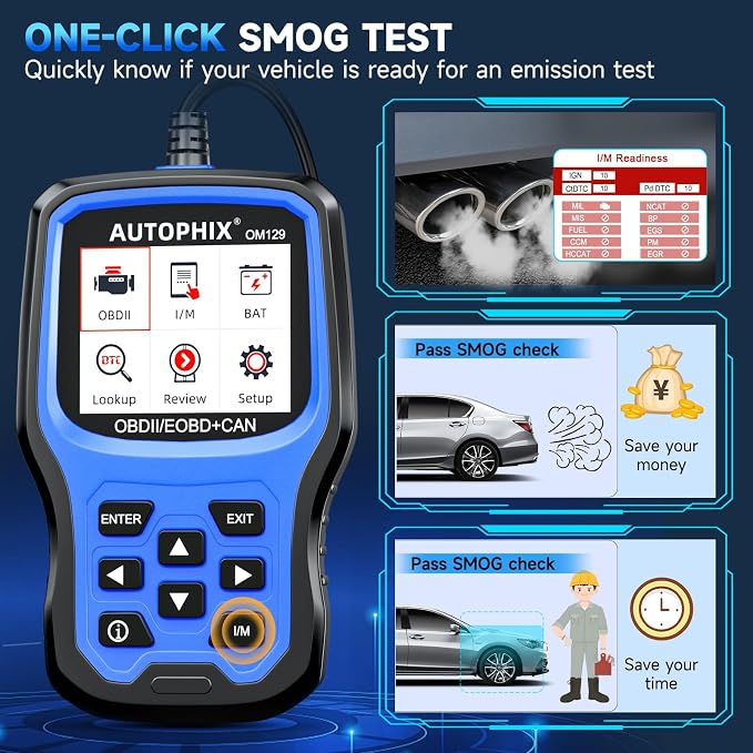 AUTOPHIX OM129P OBD2 Scanner, Check Engine Light Code Reader with Live Data, Car Scanner, Pass Smog Test and 12V Battery Test, All OBD2 Function with Code Definition & Lifetime Free Updates