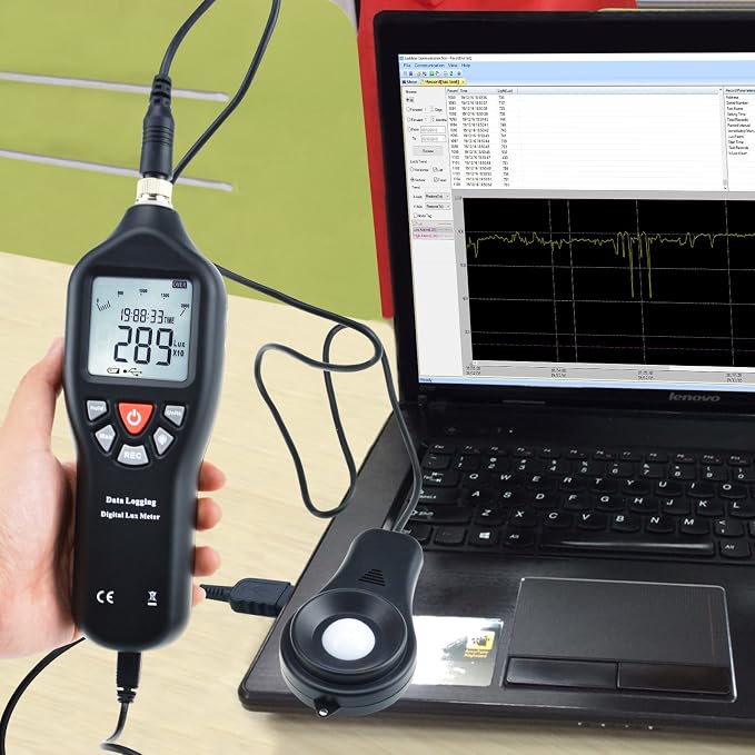 Gain Express Digital Light Meter Lux Meter Measurement Range Detachable Sensor 0 to 200,000 Lux Min/Max/Avg Functions (with Data Record Function) + CD Software w/USB Power Cable