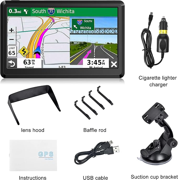 GPS Navigator for Car, 2026 Map 7 inch Touch Screen Car GPS 256-16GB,Voice Turn Direction Guidance, Support Speed and Red Light Warning, North America Lifetime map Free Update Black