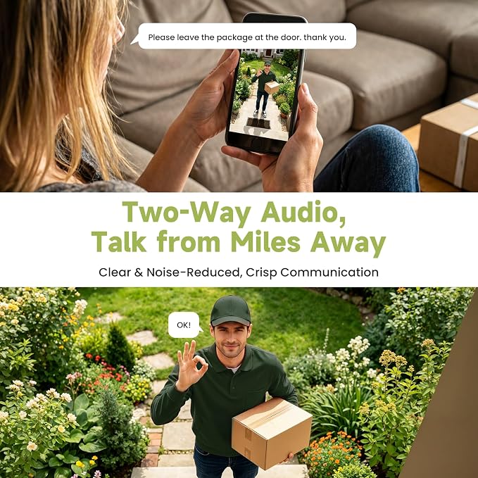 2K Indoor/Outdoor Security Camera, Wireless Doorcam for Home Surveillance, Free Cloud Storage, 2.4G/5Ghz WiFi, 2-Way Talk, AI Human Detection, Tamper-Proof, Compatible with Alexa
