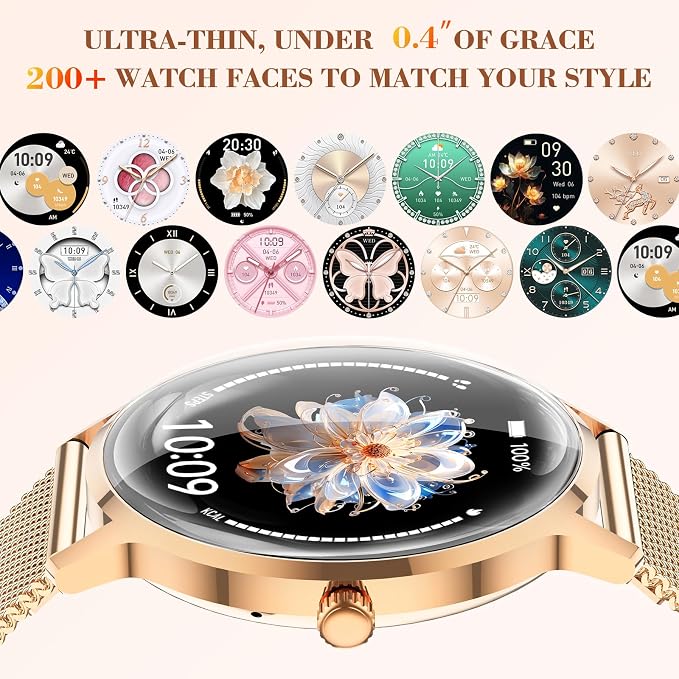 WalkerFit Smart Watches for Women, 1.32" AMOLED Curved Screen Fitness Tracker, Bluetooth Call for Android and iPhone, IP68 Waterproof Smartwatch, Wireless Charging, Heart Rate Tracker Rose Gold