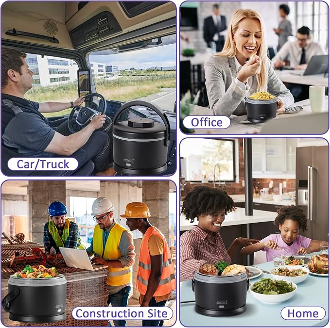 Electric Lunch Box for Adults 40 oz Portable Food Warmer 12V/24V/110V/220V Heated Lunch Box for Work, Office, Car, Travel, Home Use (Black)