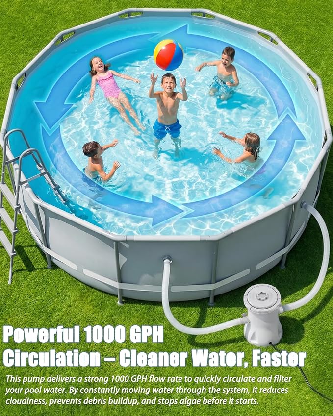1000 GPH Pool Pumps and Skimmer for Above Ground, Floating Pools Surface Skimmer Basket with 10 Pcs Skimmers Socks, Swimming Pools Pump with Removable Filter Cartridge, Pool Accessories Combo