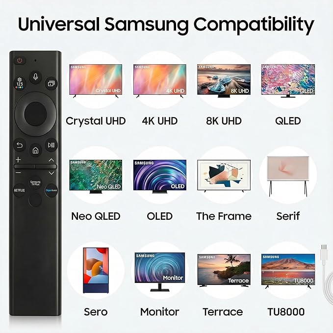 for Samsung TV Remote BN59-01385A, Compatible with Samsung Smart TV 2019-2025,Solar Charging Voice Remote, USB-C Rechargeable