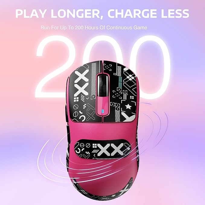 MANBASNAKE × ATTACK SHARK X3 Wireless Gaming Mouse, 49g Lightweight Triple Mode Ergonomic Computer Mouse, PAW3395 26K DPI Sensor,200h Battery Life, Griptape Programmable Buttons for PC/Mac/Win (Berry)