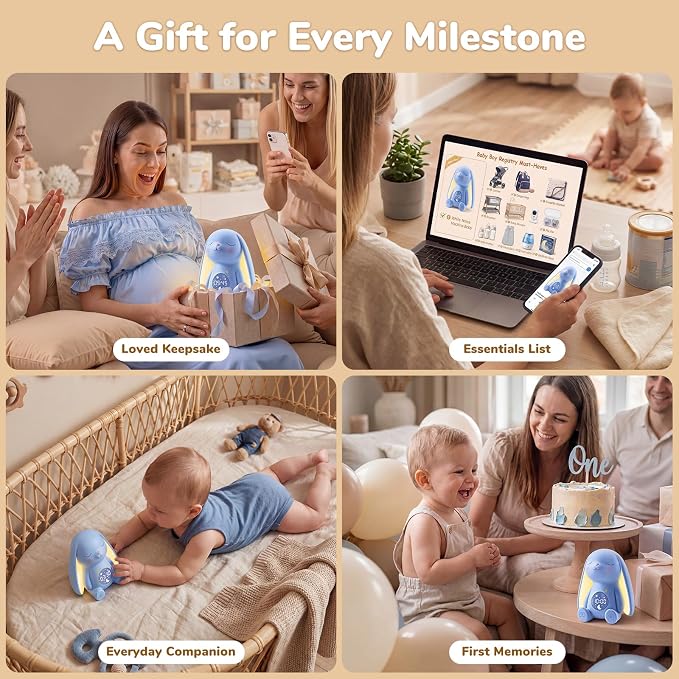 Mom's Choice Awards丨Bunny White Noise Sound Machine Baby for Sleep- AI Cry Detection, 100 Soothing Sounds, Full APP Access Included, Newborn Baby Boy Gifts, Night Light & Sleep Trainer, New Mom Gift