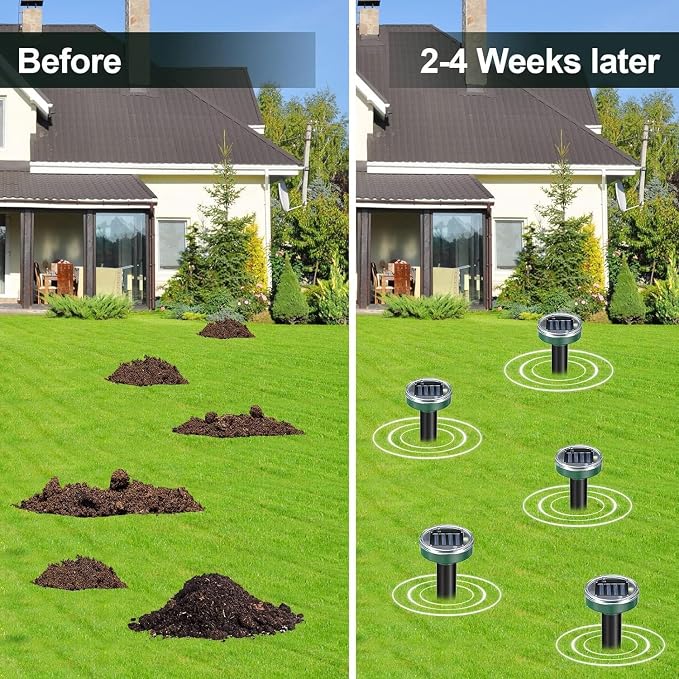 Mole Repellent Solar Powered - Ultrasonic Rodent Repeller 8 Pack,Waterproof Solar Powered Groundhog Deterrent for Yard Garden Farm,Rat Repellent for Gopher