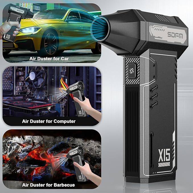 SDFM Compressed Air Duster - 180,000 RPM Electric Air Duster - with Brushless Motor, 3-Gear Adjustable Air Duster - for Keyboard, PC, Car, Air Bed, and Home Cleaning (X15)