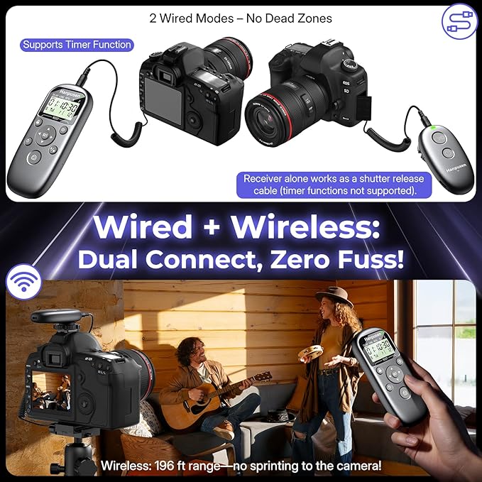 Rechargeable Wireless Intervalometer Shutter Release for Sony Cameras - Time-Lapse, Star Trails, Interval & BULB Exposure Remote with OLED Display for Sony A7 IV/A7 III/A6700/FX3/FX30/A6400/A6100/ZV-1