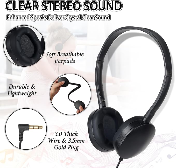 Headphones Bulk 24 Pack for Classroom School,Wholesale Earphones Class Set for Students Teens, Adult Group Learning, Computer Lab, Library, Online Lesson and Testing (Black)
