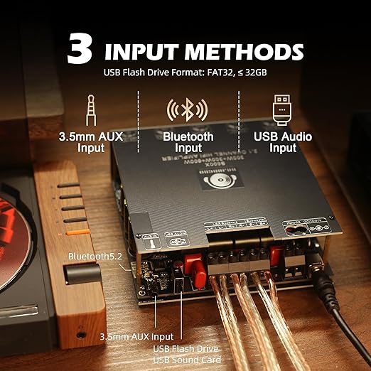 DAJUNGUO S600X 2.1 Channel Amplifier Board 300W+300W+600W Power Output,TPA3255 Chip,Bluetooth 5.2,Black