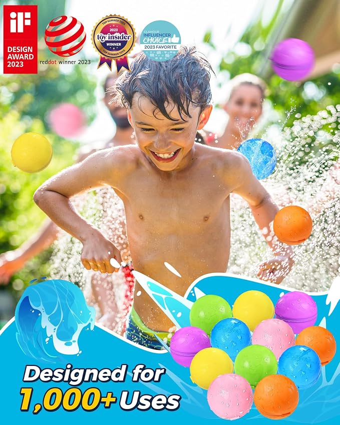 Tlitlimom Reusable Water balloons, Summer Toy Water Toy for Boys and Girls, Pool Beach Toys for Kids ages 3-12, Outdoor Activities Water Toys Self Sealing Water Splash Ball for Fun (24Pack)