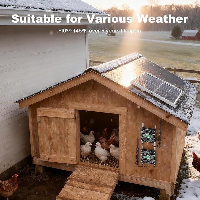 Solar Chicken Coop Fan 2 Kit, 20W Solar Powered Greenhouse Fan Outdoor Waterproof, Solar Exhaust & Intake Fans, Hi-Airflow for Shed Dog House Air Circulation Ventilation Cooling, No Battery