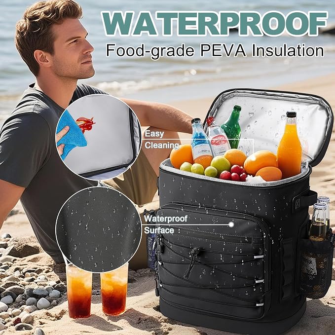 Large 52cans Cooler Backpack, Insulated, Waterproof, Leak Proof, 30L Large Capacity
