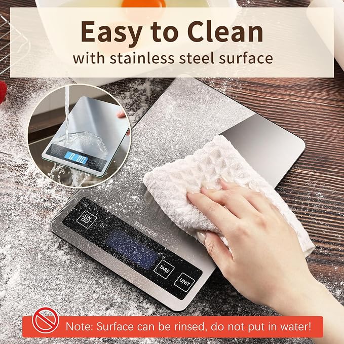 Food Scale, 33lb Digital Kitchen Scale with Stainless Steel & Tempered Glass, USB Rechargeable, 1g/0.05oz Precise Weighing, Splash-Resistant and Sturdy Surface, for Cooking, Baking, Weight Loss