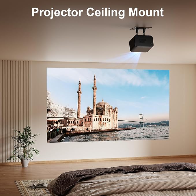 [Officially-Licensed App & Auto Focus]Light Black Smart Mini Projector with WiFi and Bluetooth, XuanPad 4K Support Movie Projector, Portable Native 1080P Outdoor Projector with 360° Stand