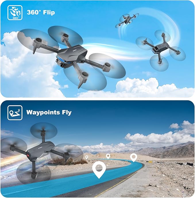 Drone with Camera 1080P HD FPV Foldable Drone for Beginners and Adults, Quadcopter with Voice Gesture Control with Carrying Case, One Key Take Off/Land, Optical Flow Positioning, 360° Flip, Waypoint Fly