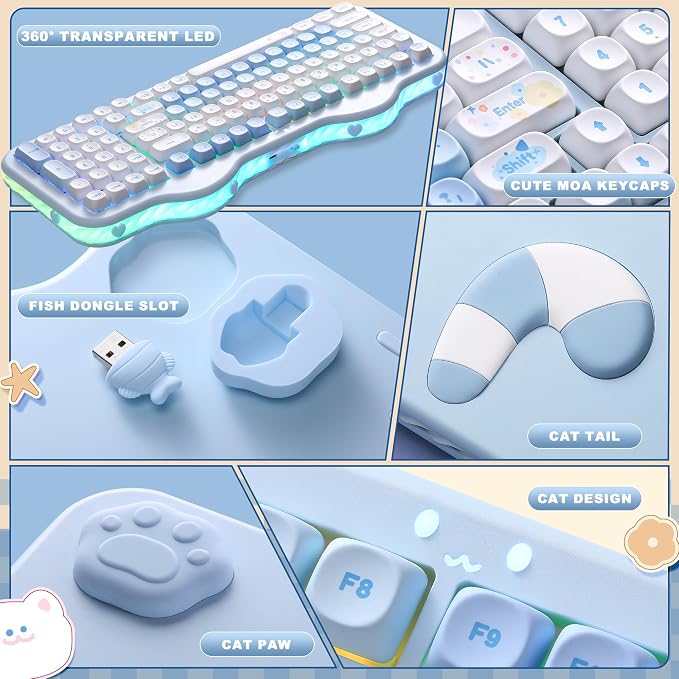 YUNZII C98 Wireless Mechanical Keyboard with Number Pad,98 Key BT5.0/2.4G/USB-C Hot Swap Gasket Mount with PBT MOA Keycaps,Custom RGB,Cute Cake Keyboard for Win/Mac (Blue, Candy Linear Switch)