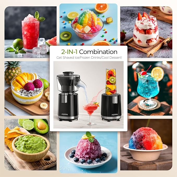 FEPPO Snow Cone Machine & Smoothie Blender 2 in 1, 700W Powerful Shaved Ice Machine Slushine Machine, Frozen Margarita Machine with Stainless Steel Blade, Smoothie Recipe, for Home Kitchen Party