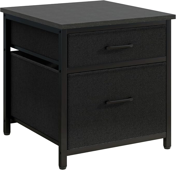 YMYNY Mini Fridge Stand with Storage, Mini Fridge Cabinet with Fabric drawers, 250lbs Heavy-Duty Compact Refrigerator Table, Coffee Bar Shelf, for Home, Office, Bedroom, Black HBR008B