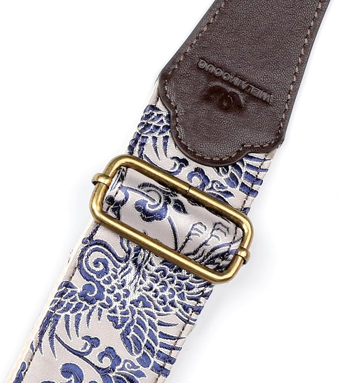 Guitar Strap, Electric& Acoustic bass guitar straps,embroidered filament with Head Cowhide Leather strap, with Free Strap Button,2 guitar Strap Locks，4Guitar Pick (Cyanotype)