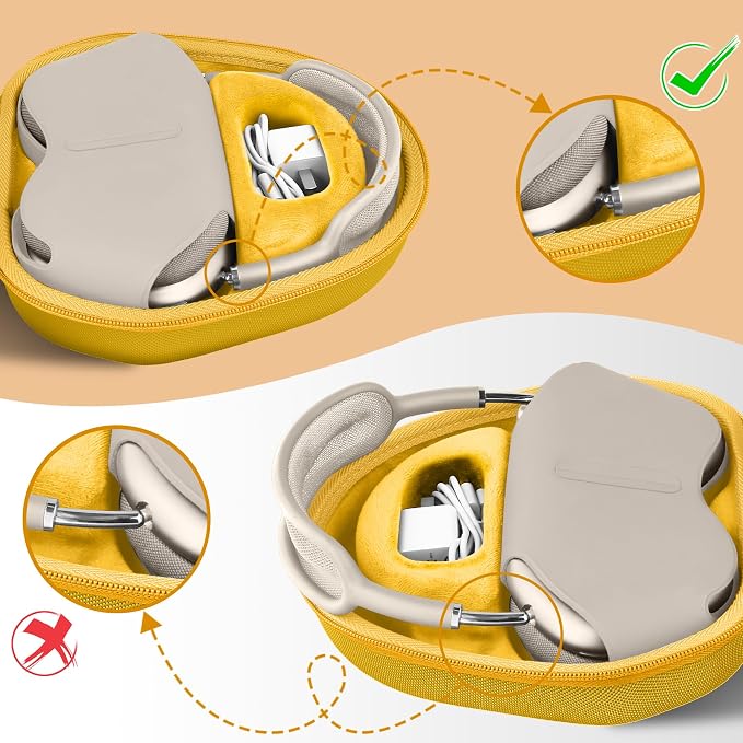 co2CREA Hard Case with Sleep Mode Replacement for Apple AirPods Max 2 / AirPods Max Wireless Over-Ear Headphones (Yellow Case)