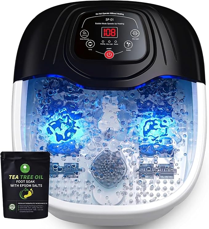 Foot Spa Bath Massager with Heat, Foot Soaking Tub,Ozone & UV, Epsom Salt,Bubbles, Vibration and Blue Light, Tub for Stress Relief,Foot Soaker, Birthday Gifts for Mom Dad Women Men Her Him