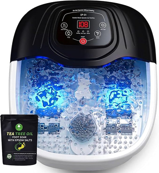 Foot Spa Bath Massager with Heat, Foot Soaking Tub,Ozone & UV, Epsom Salt,Bubbles, Vibration and Blue Light, Tub for Stress Relief,Foot Soaker, Birthday Gifts for Mom Dad Women Men Her Him