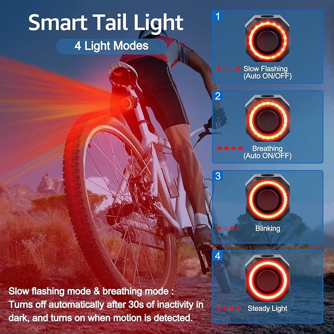 NineLeaf Bicycle Tail Light Rechargeable,Bike Tail Light with Alarm and Remote,Bike Alarms for Ebikes,IP65,113dB Alarms, Level 7 Sensitivity, Auto ON/Off Bike Tail Light with Smart Brake Lights