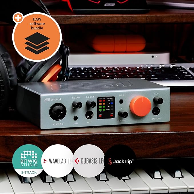 ESI Amber i1 USB Audio Interface with Audio Mixer for Guitarists, Vocalists & Producers - Studio-Quality Sound, 24-Bit/192kHz, RCA, 2-in/2-out with Separate Line Inputs, Professional Software Included