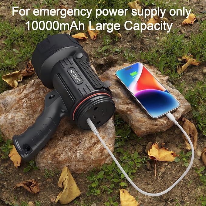 BUYSIGHT Rechargeable Spotlight Flashlight, Ture 1500 Lumens Hand held Spotlight Waterproof Flashlight Hunting Lamp with red Filter (Graphite Black)