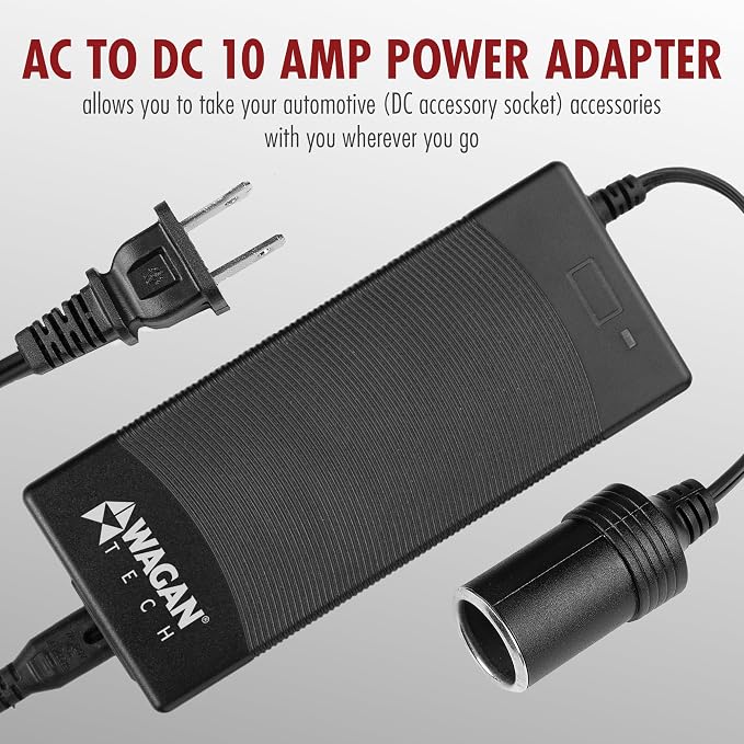 Wagan EL9904 10 Amp 110V 240V AC to DC Power Adapter 100-240V 10A to 12V Car Cigarette Lighter Socket AC/DC Power Converter