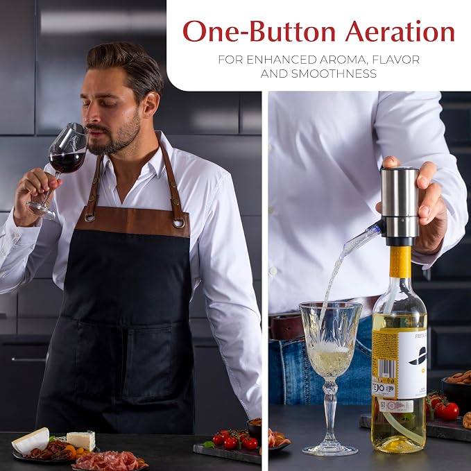 Rechargeable Electric Wine Opener Set with Aerator, Foil Cutter & Vacuum Stoppers – Automatic Wine Bottle Opener Kit with Portable Case – 7 Piece Wine Gift Set (Silver)