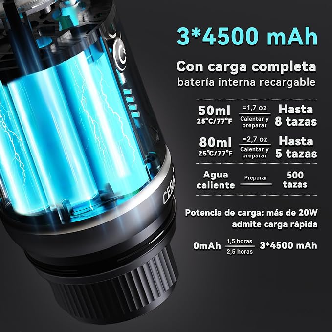 CERA+ PCM03S Portable Espresso Machine 5-8 Cups per Charge, Self-Heating 20 Bar， NS Pods & Ground Coffee, Epresso Electric Travel Coffee Maker for Outing, Working, Camping