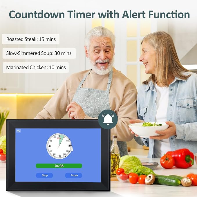 10.1" Touchscreen Digital Clock Large Display, Dementia Clocks for Seniors Custom 64 Alarms and Reminders, Auto DST, Auto-Dimming, Digital Alarm Clock with Day and Date for Elderly(Black)